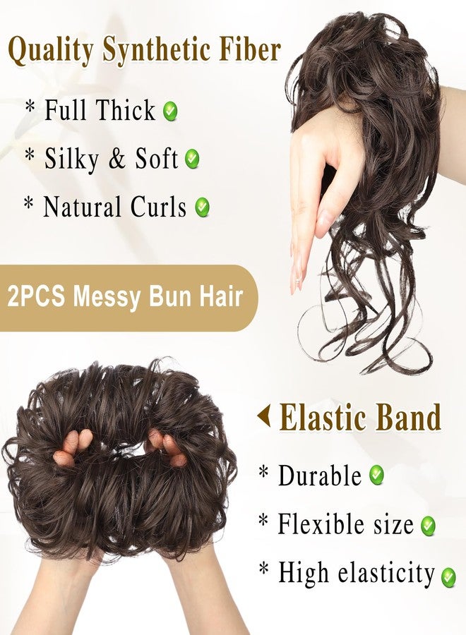 HMD 2PCS Messy Bun Hair Piece Curly Wavy Hair Bun with Elastic Rubber Band Synthetic Chignon Updo Fake Bun Hair Scrunchies for Women - Image 2
